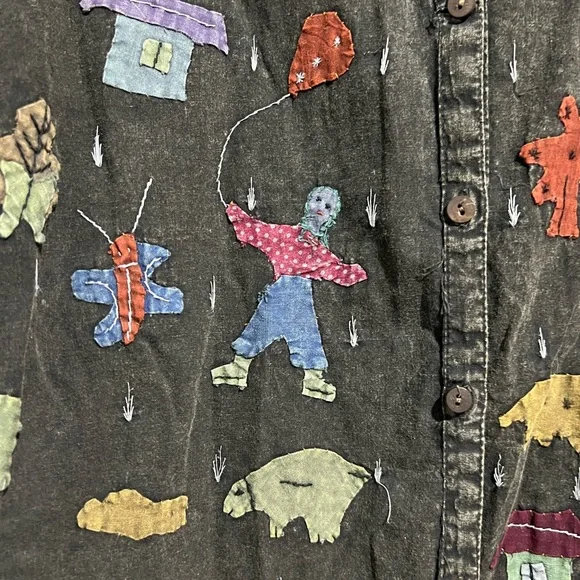 Patched Black Button-Up Shirt - Picture 2 of 8